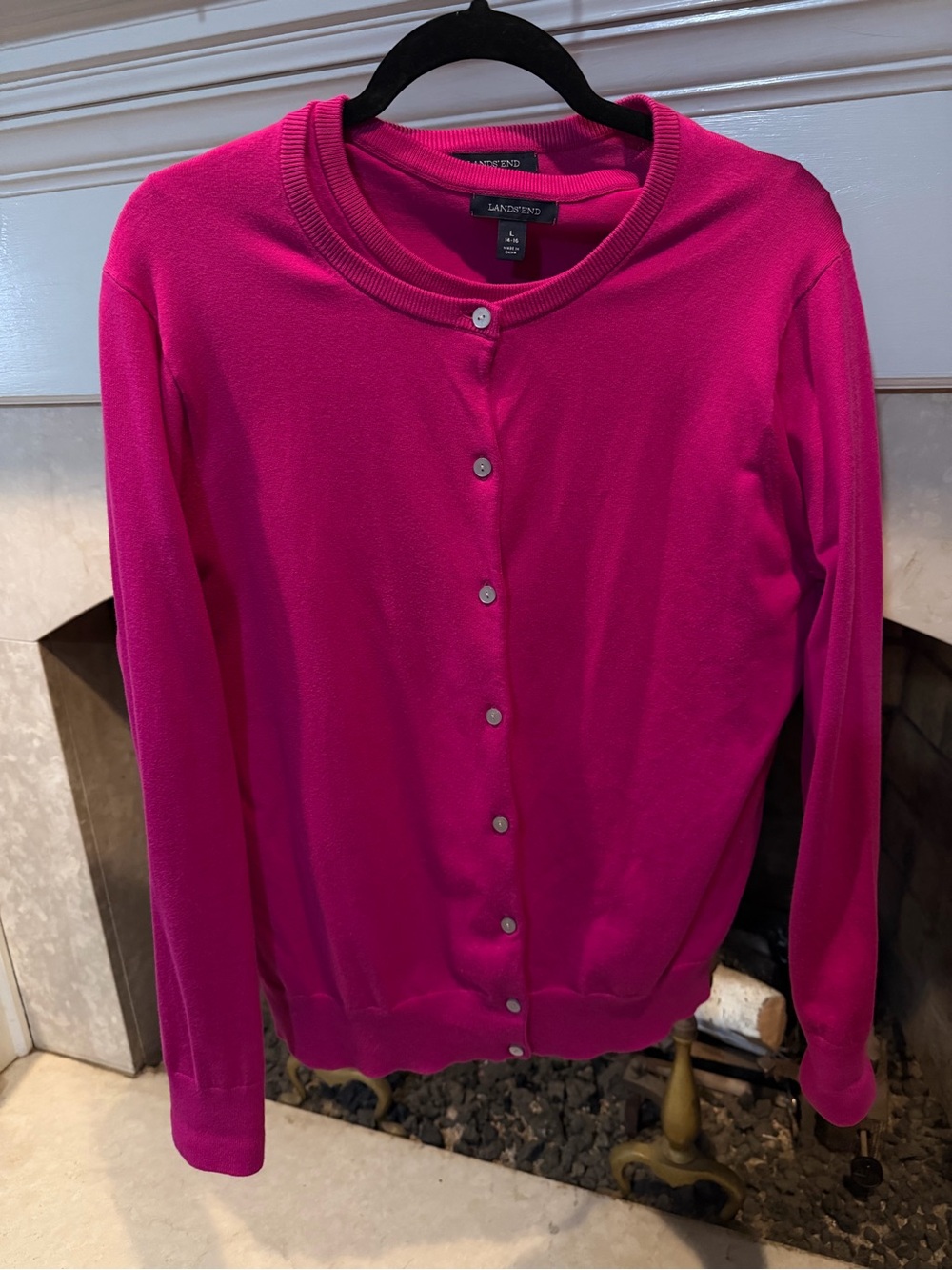 Lands' End Women's Bright Fuchsia Button-Up Cardigan Set size Large